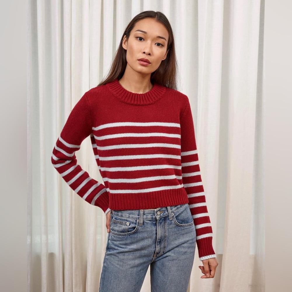 La Ligne BURGUNDY/LIGHT BLUE Cashmere Blend Mini Marin Sweater - Picture 4 of 14